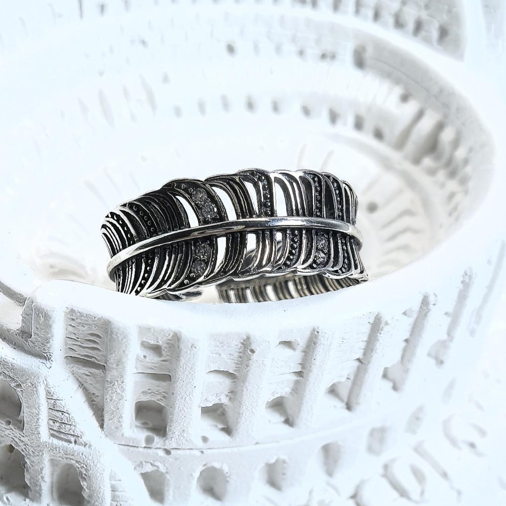 Adjustable Sterling Silver Feather Ring – Handmade Boho Jewelry