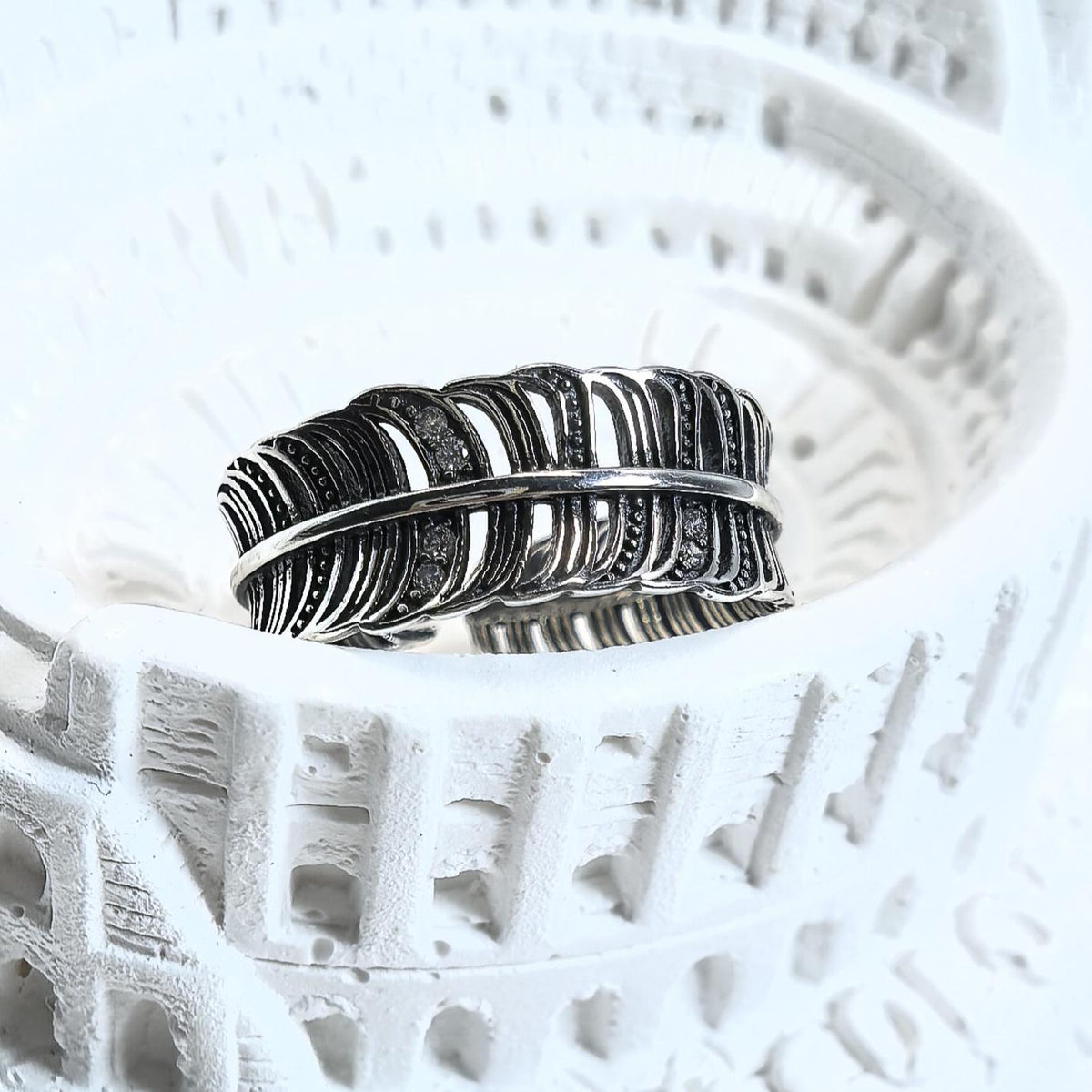Adjustable Sterling Silver Feather Ring – Handmade Boho Jewelry