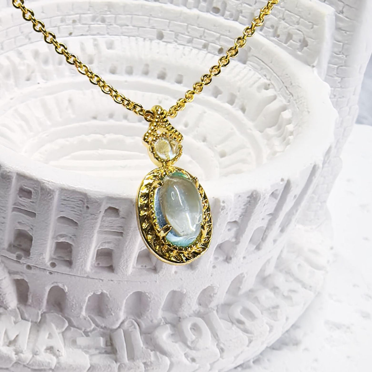 November Birthstone Gemstone Necklace Gift for Her Natural Sky Blue Topaz Necklace 925 Sterling Silver 18K Gold Plated Pendant