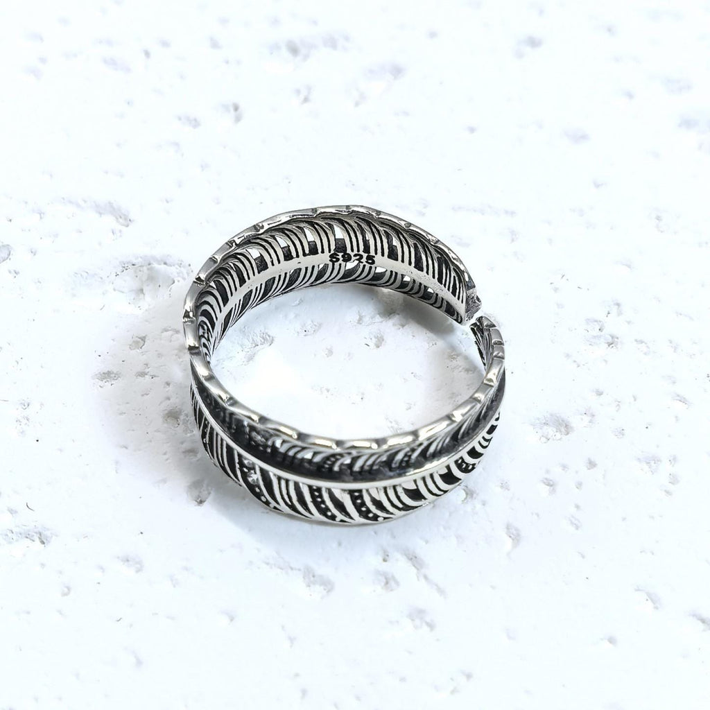 Adjustable Sterling Silver Feather Ring – Handmade Boho Jewelry