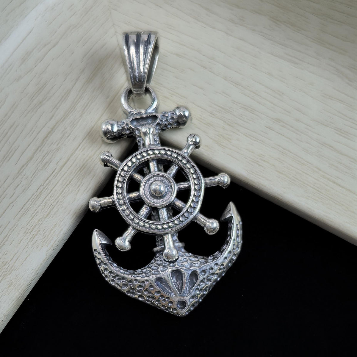 Sterling Silver S925 Anchor & Ship Wheel Pendant Necklace – Nautical Maritime Jewelry Gift
