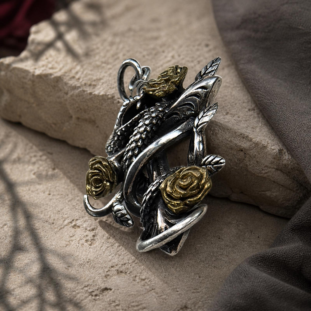 S925 Sterling Silver Snake & Rose Cross Pendant – Gothic Medieval Style Jewelry Free Customization Engraving