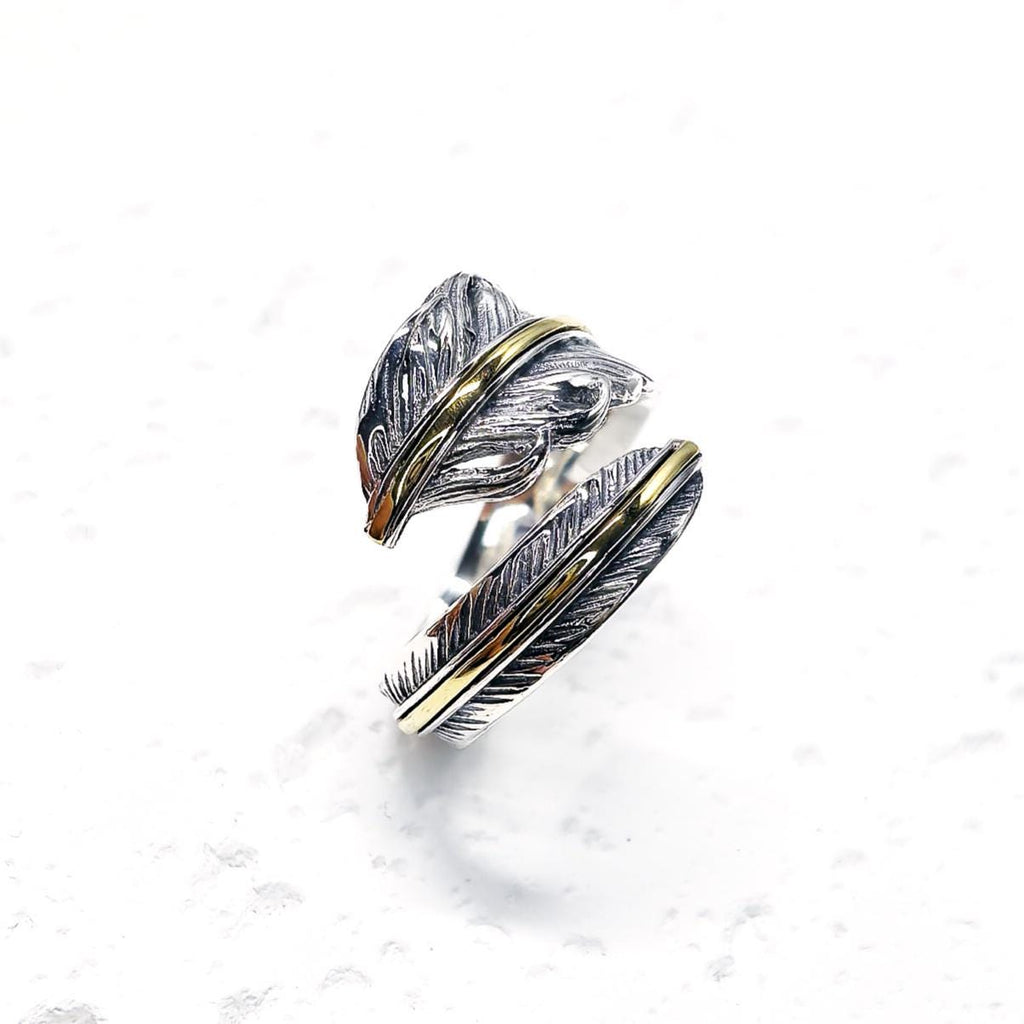 S925 Sterling Silver Feather Ring – Adjustable Wrap Ring, Boho Nature-Inspired Jewelry for Men and Women