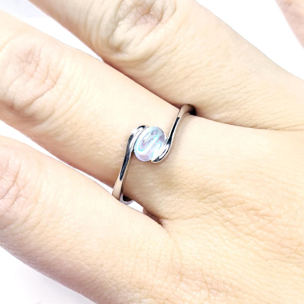Iridescent Opalite Moonstone Ring: Adjustable Sterling Silver S925 - Moonstone Glow