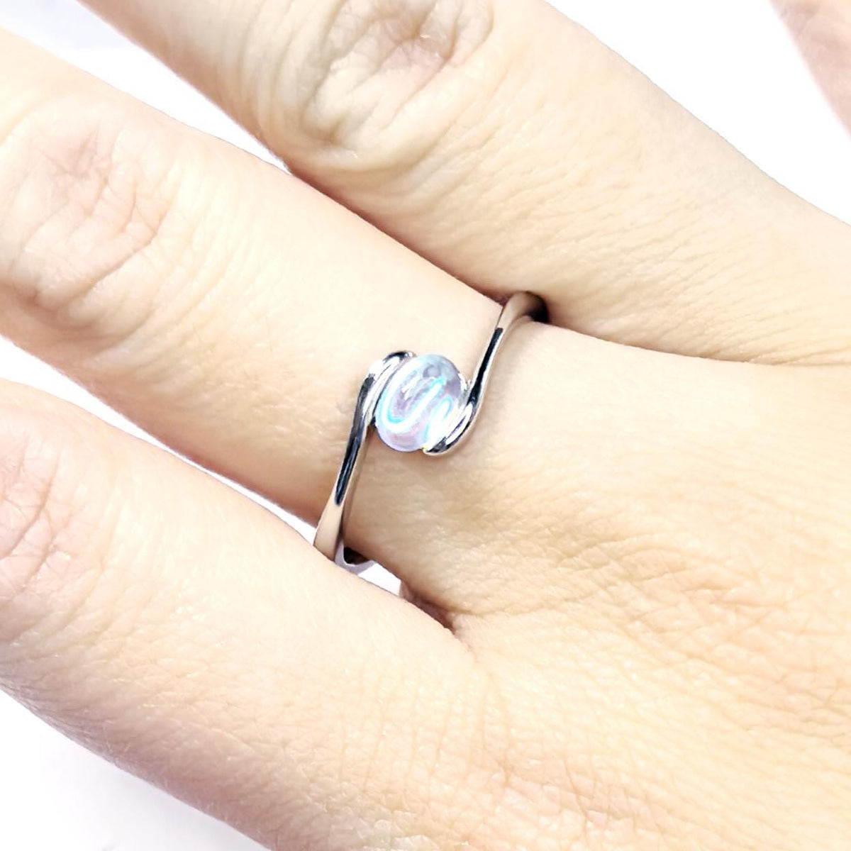 Iridescent Opalite Moonstone Ring: Adjustable Sterling Silver S925 - Moonstone Glow