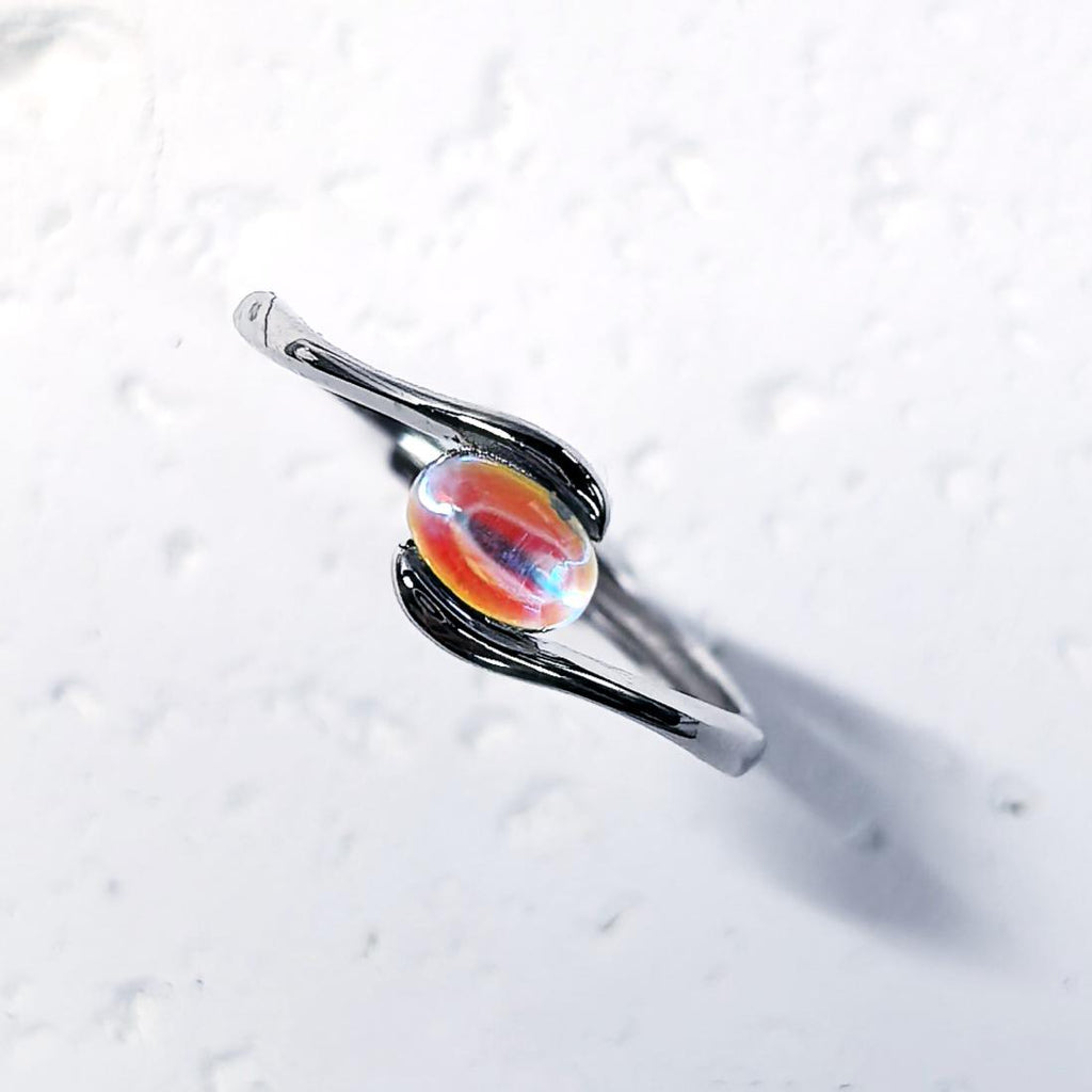 Iridescent Opalite Moonstone Ring: Adjustable Sterling Silver S925 - Moonstone Glow