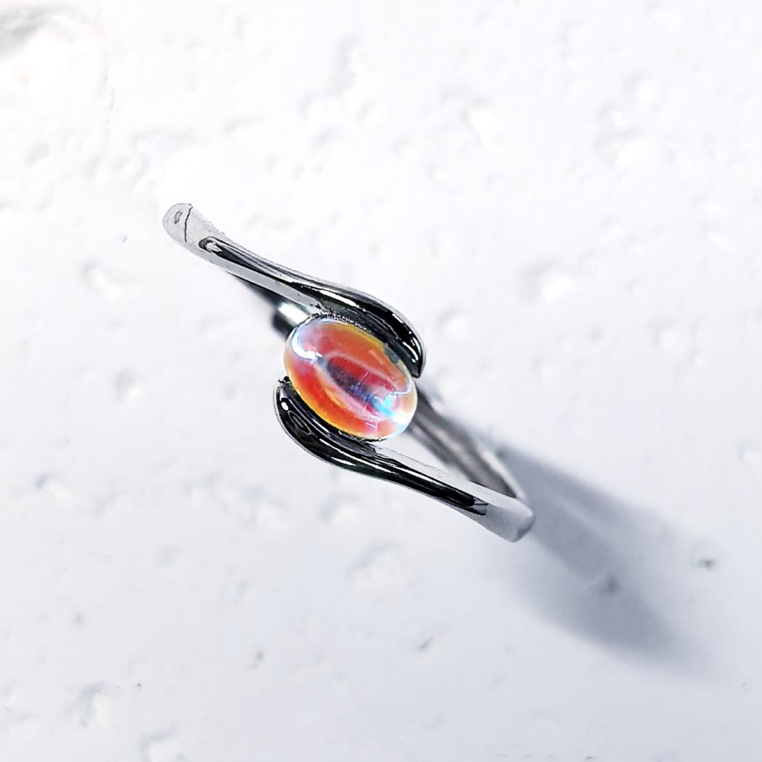 Iridescent Opalite Moonstone Ring: Adjustable Sterling Silver S925 - Moonstone Glow