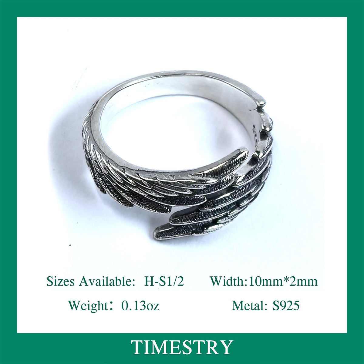 Sterling Silver Angel Wing Ring: Adjustable Feather Jewelry, Free Engraving