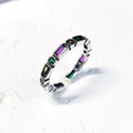 925 Sterling Silver Colorful Zircon Open Ring Rainbow Adjustable Stacking Band