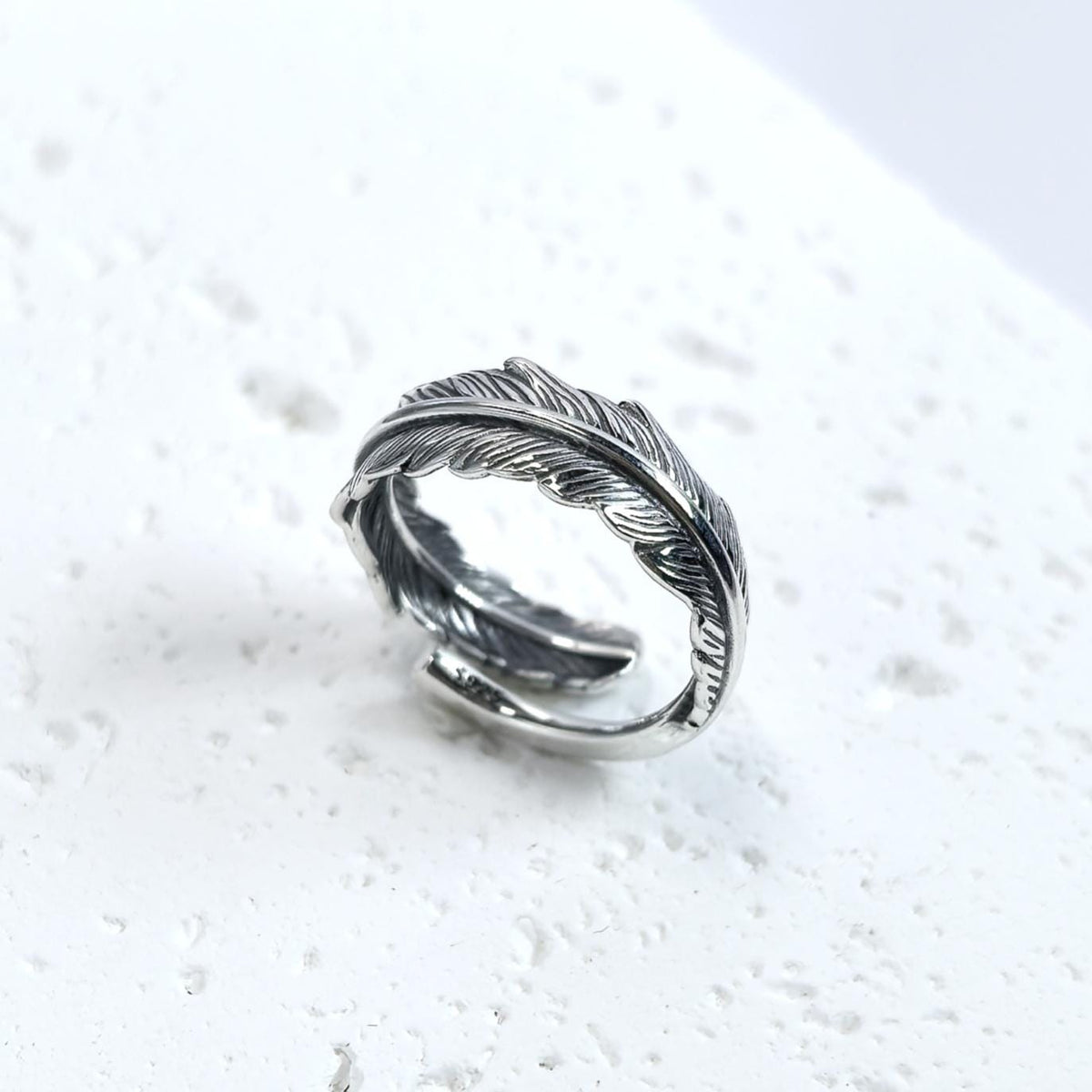 S925 Sterling Silver Feather Ring – Adjustable Band Custom Free Engraving