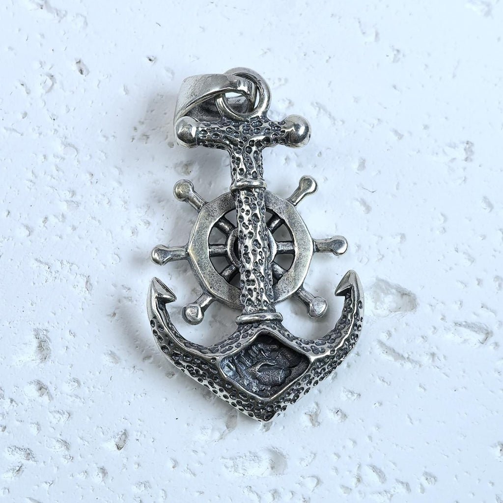 Sterling Silver S925 Anchor & Ship Wheel Pendant Necklace – Nautical Maritime Jewelry Gift
