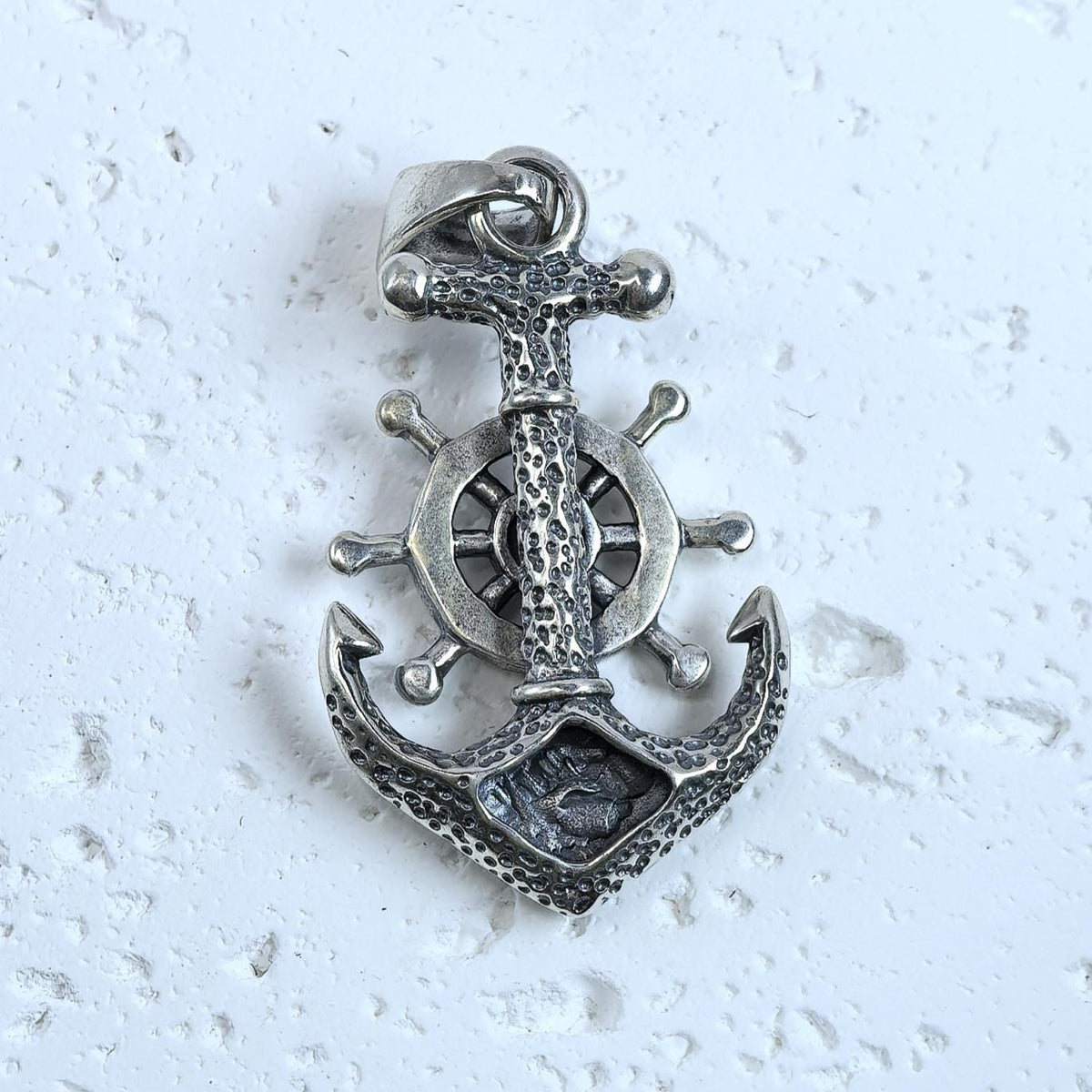 Sterling Silver S925 Anchor & Ship Wheel Pendant Necklace – Nautical Maritime Jewelry Gift