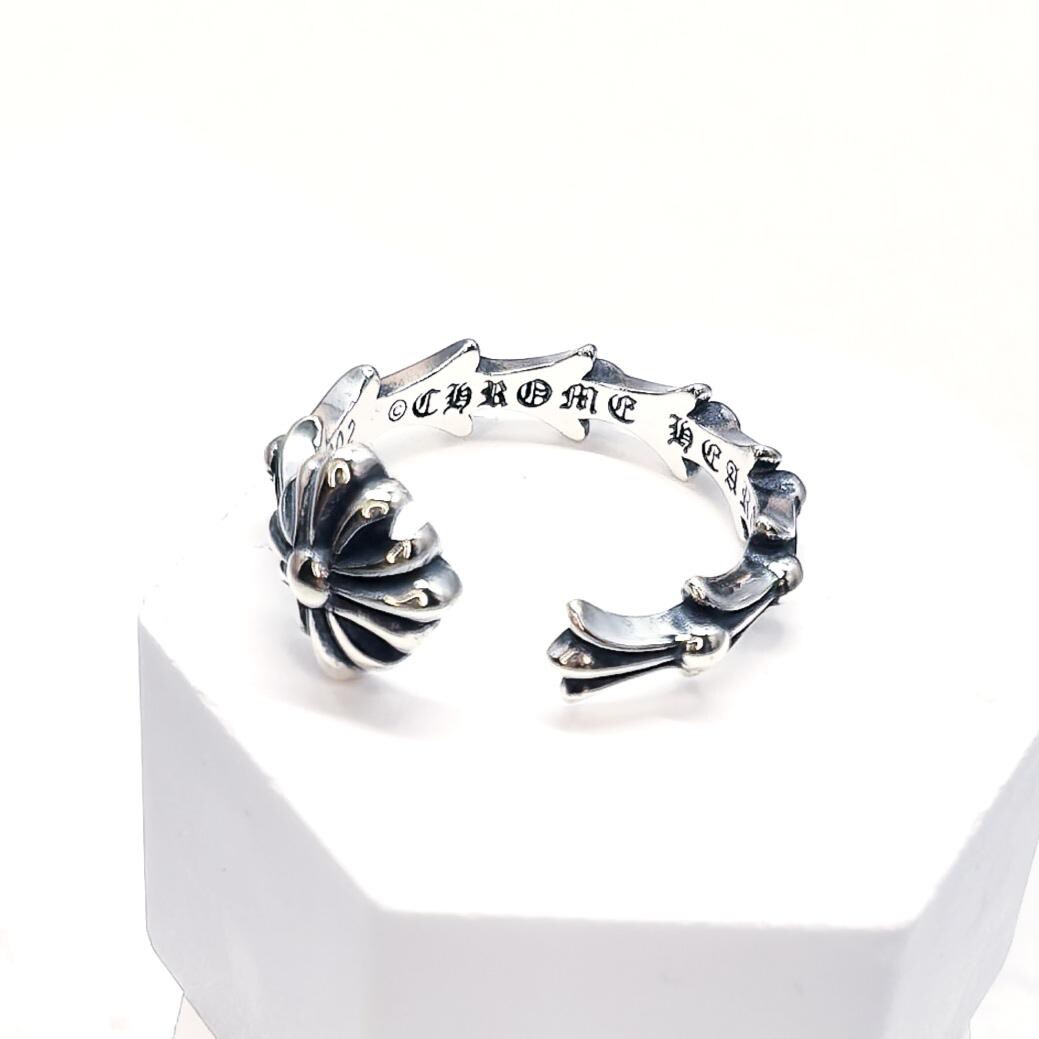 925 Sterling Silver Gothic Cross Flower Ring Oxidized Silver Open Ring Vintage Style Floral Statement Jewelry