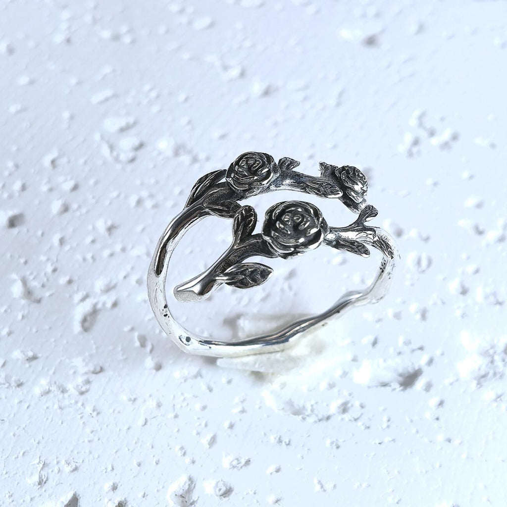 Vintage Victorian Style S925 Sterling Silver Rose Flower Ring – Adjustable