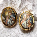 Rare Pair- Vintage Whiting & Davis Earrings Signed Gold Tone Georgian Couple Portrait Earrings 18th Century Scene Jewelry