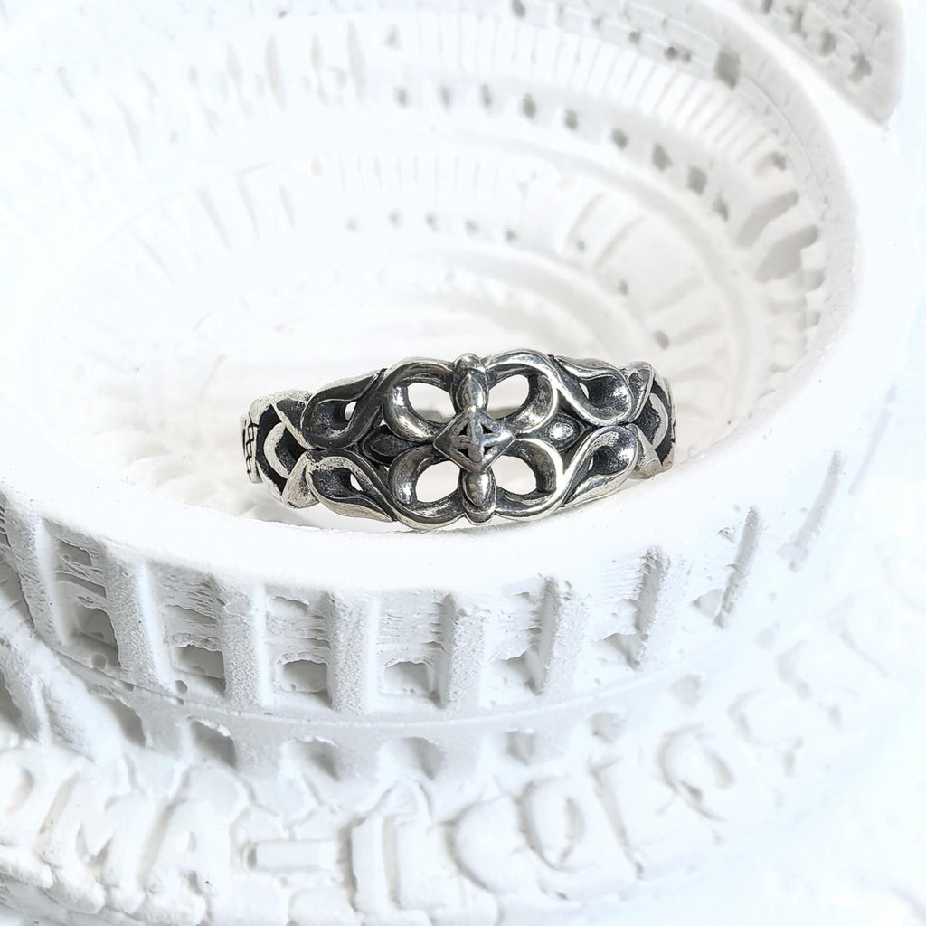 925 Sterling Silver Oxidized Floral Vine Ring Vintage Style Openwork Band Gift