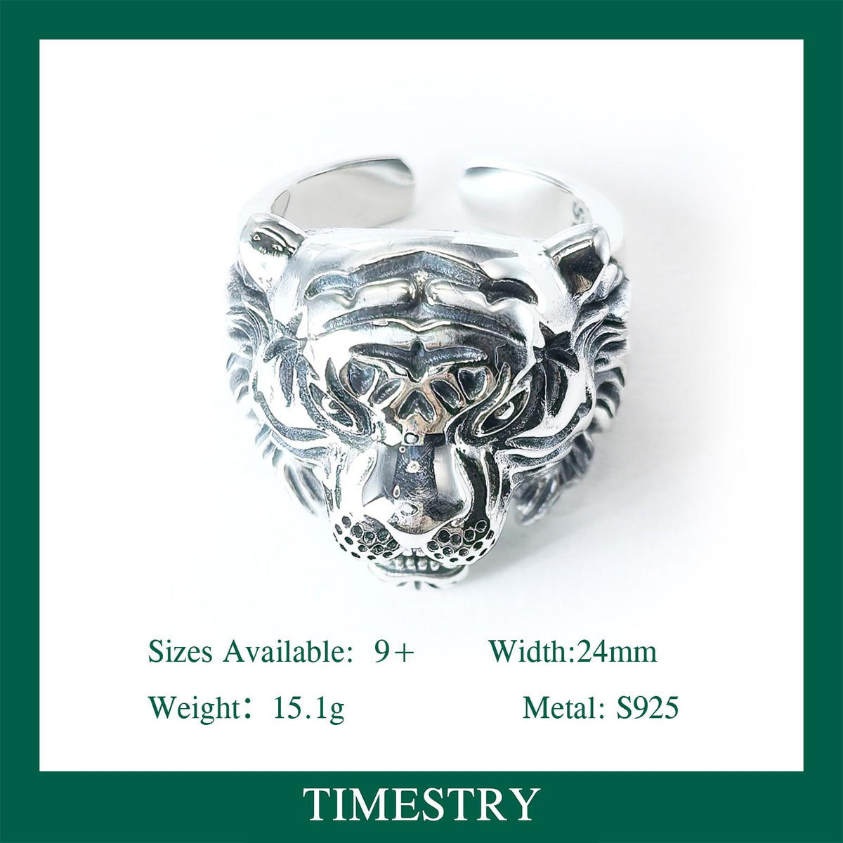Handmade S925 Sterling Silver Tiger Head Ring, Gothic Biker Jewelry