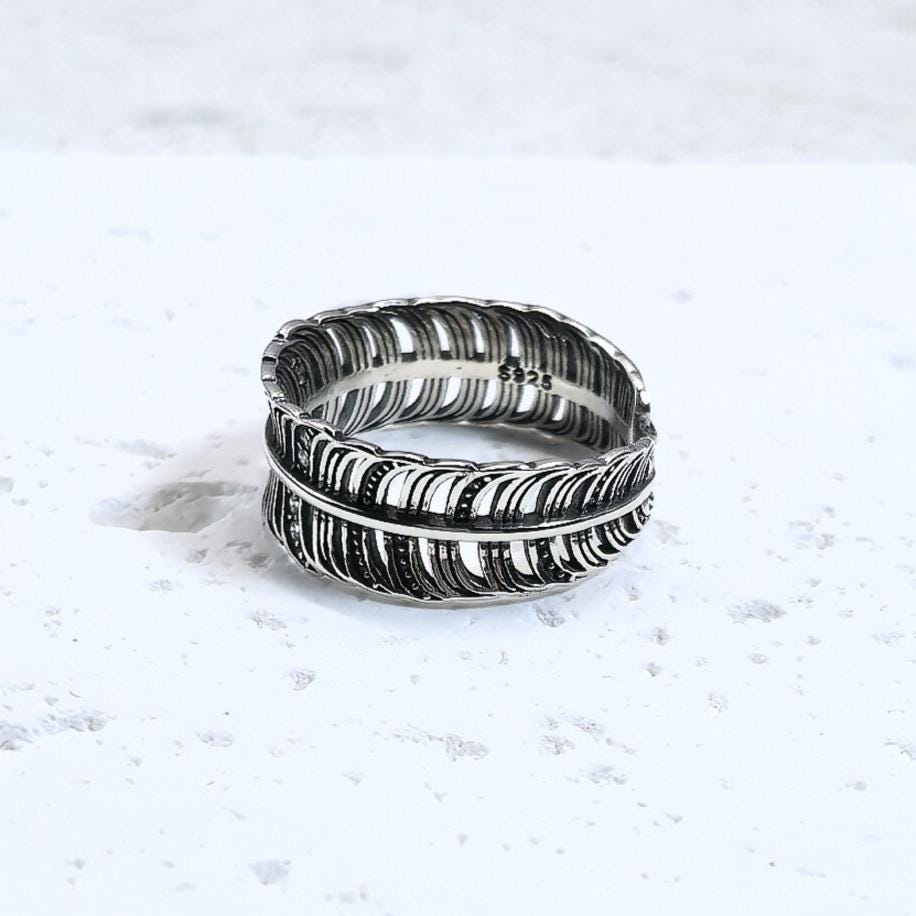 Adjustable Sterling Silver Feather Ring – Handmade Boho Jewelry