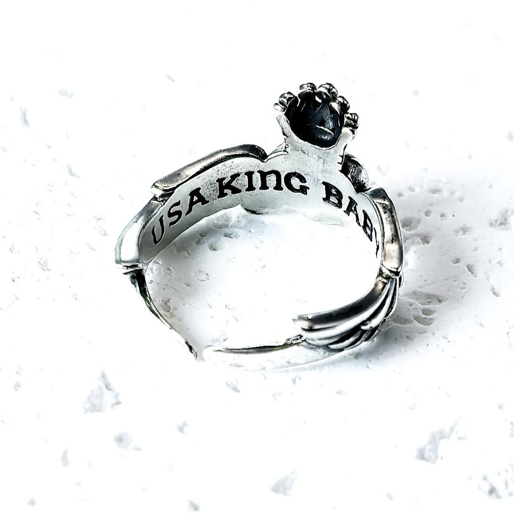 Sterling Silver Crowned Heart Ring – Winged Claddagh Style, Adjustable Band