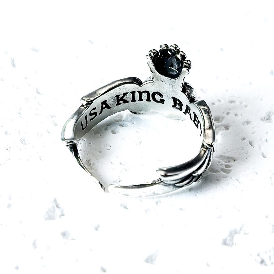 Sterling Silver Crowned Heart Ring – Winged Claddagh Style, Adjustable Band