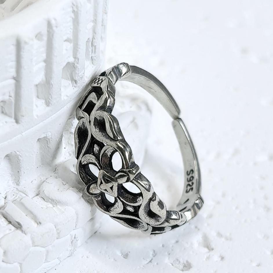 925 Sterling Silver Oxidized Floral Vine Ring Vintage Style Openwork Band Gift