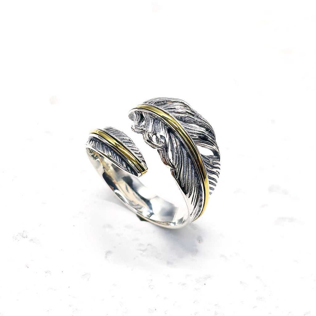 S925 Sterling Silver Feather Ring – Adjustable Wrap Ring, Boho Nature-Inspired Jewelry for Men and Women
