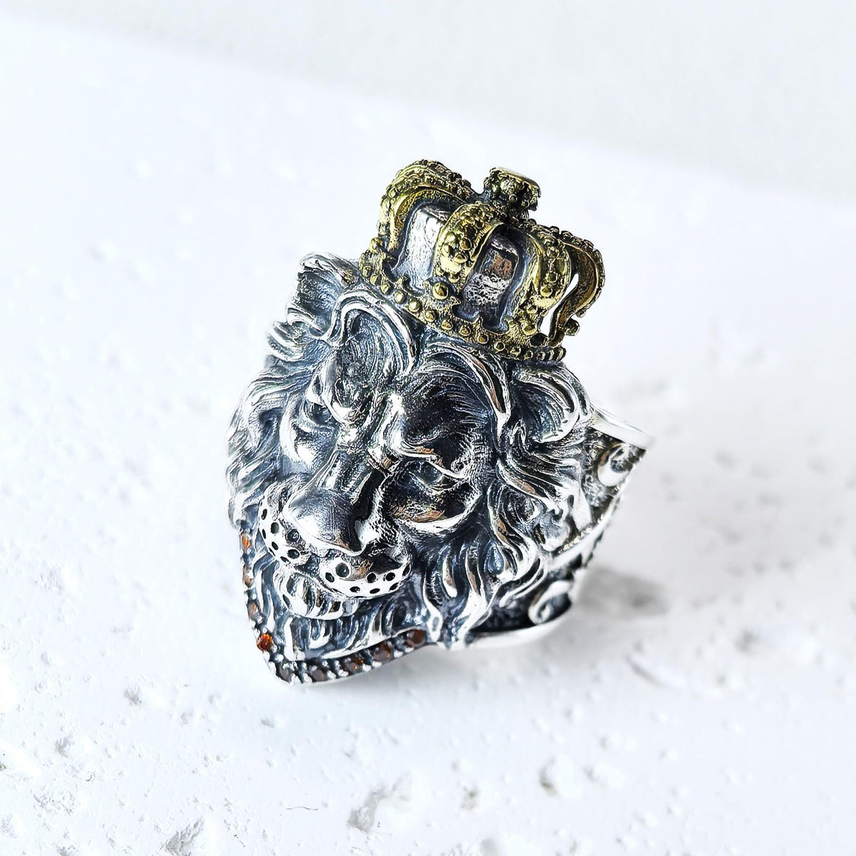 Sterling Silver 925 Lion Head Crown Ring Heavy Gothic Biker Statement