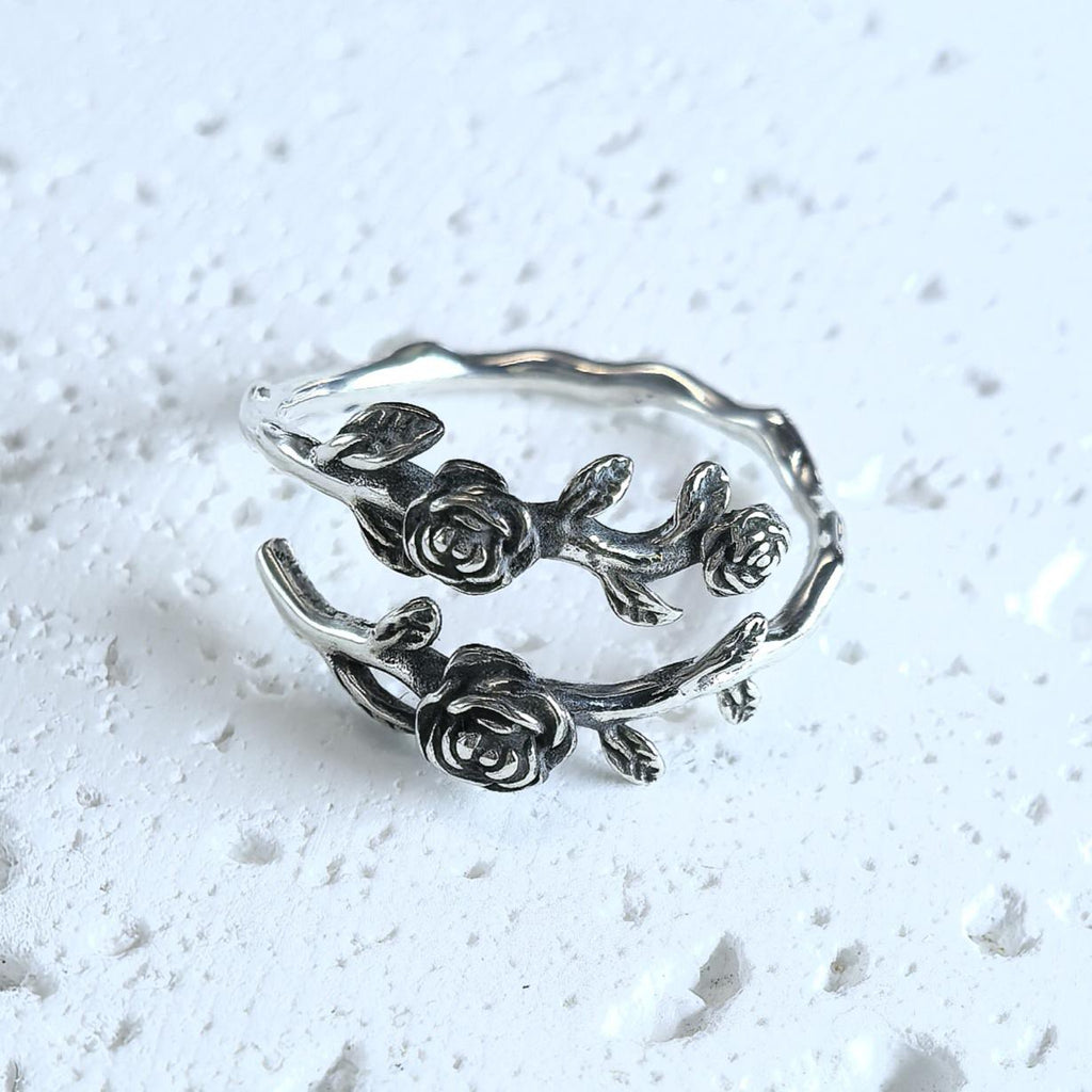 Vintage Victorian Style S925 Sterling Silver Rose Flower Ring – Adjustable