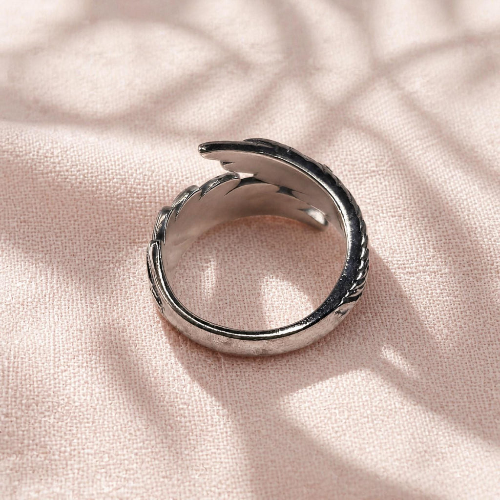 Sterling Silver Angel Wing Ring: Adjustable Feather Jewelry, Free Engraving