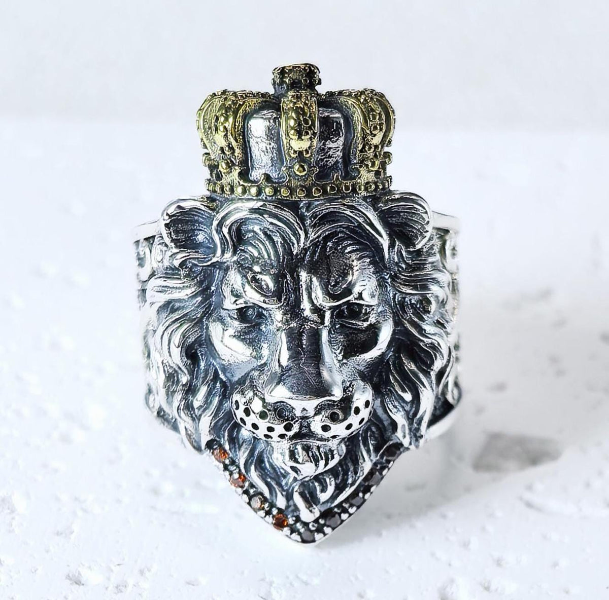 Sterling Silver 925 Lion Head Crown Ring Heavy Gothic Biker Statement