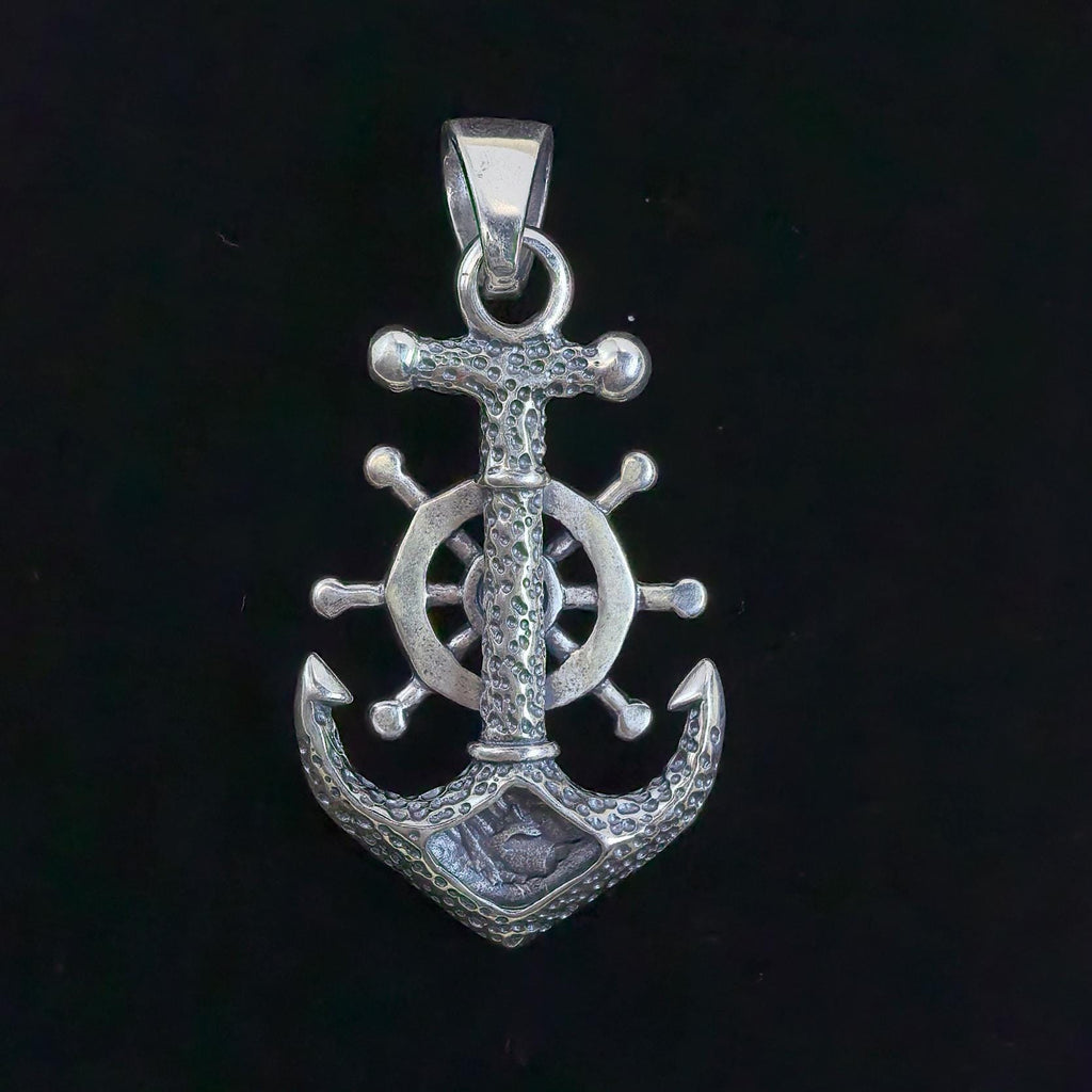 Sterling Silver S925 Anchor & Ship Wheel Pendant Necklace – Nautical Maritime Jewelry Gift
