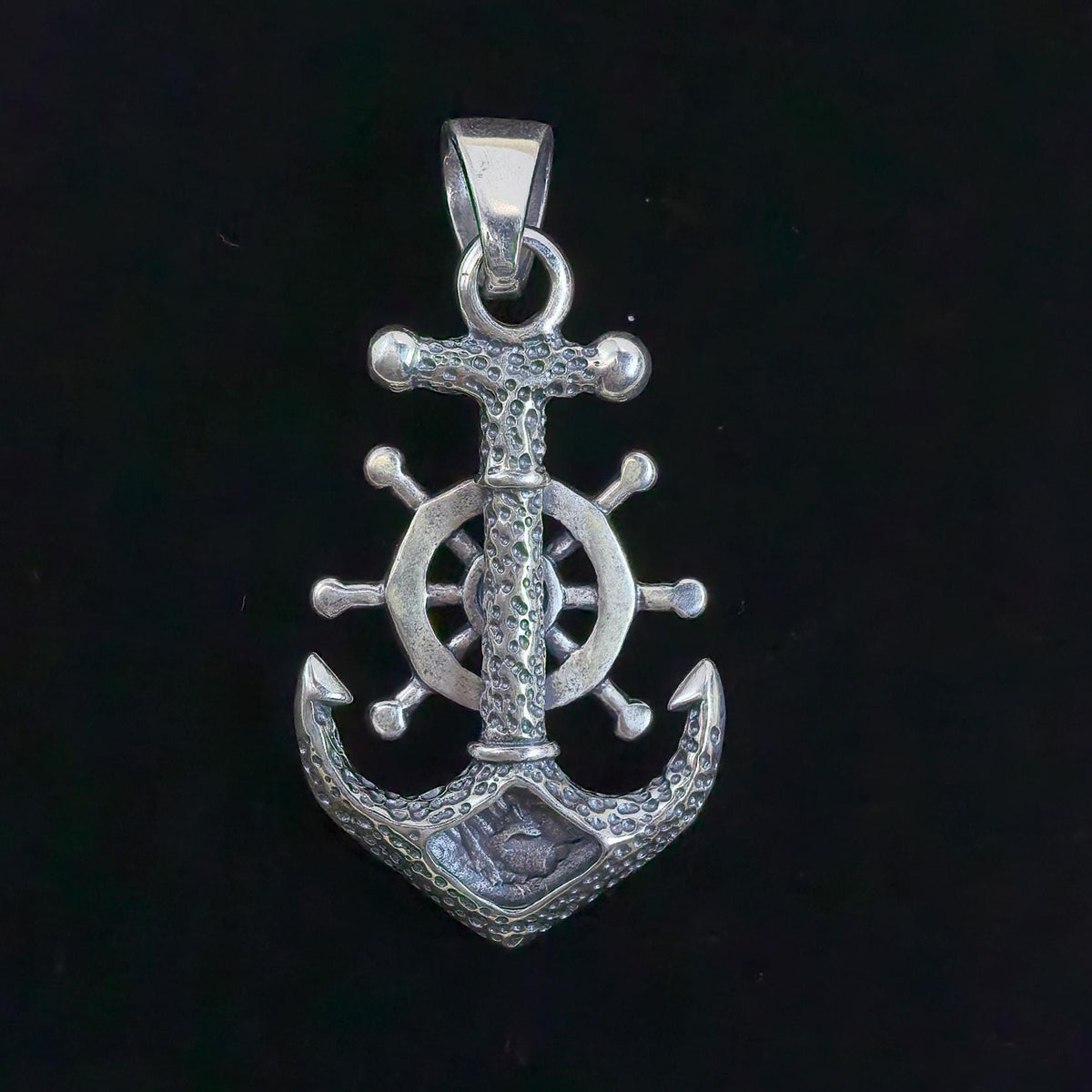 Sterling Silver S925 Anchor & Ship Wheel Pendant Necklace – Nautical Maritime Jewelry Gift