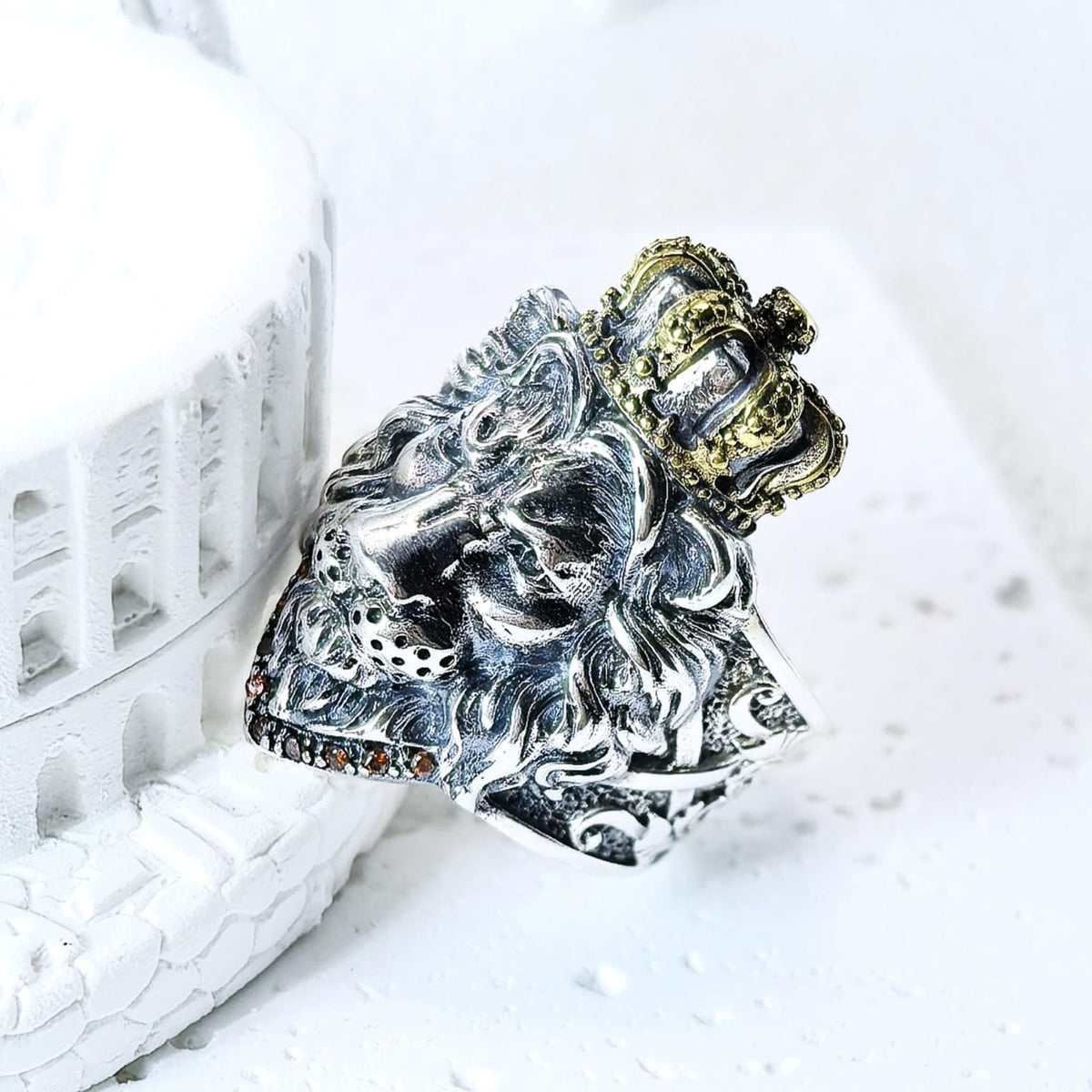 Sterling Silver 925 Lion Head Crown Ring Heavy Gothic Biker Statement