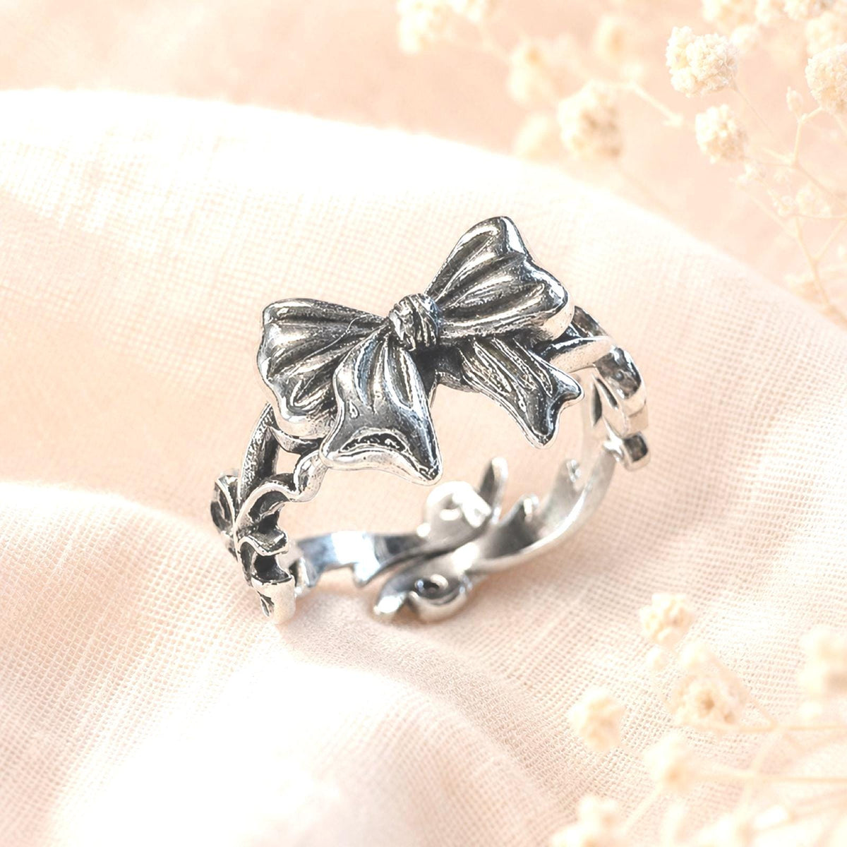 S925 Brand New Sterling Silver Bow Ring: Unique Design Adjustable Ribbon Jewelry