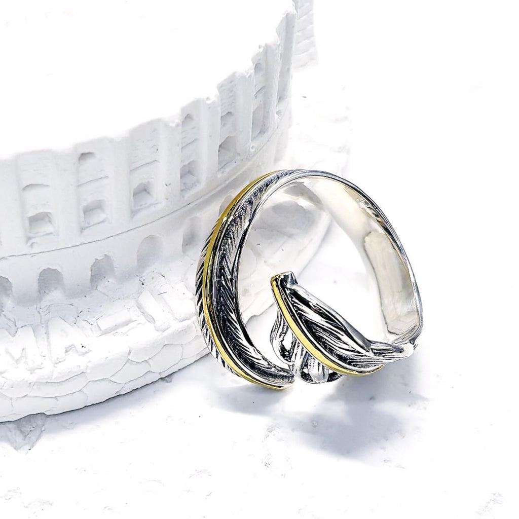 S925 Sterling Silver Feather Ring – Adjustable Wrap Ring, Boho Nature-Inspired Jewelry for Men and Women