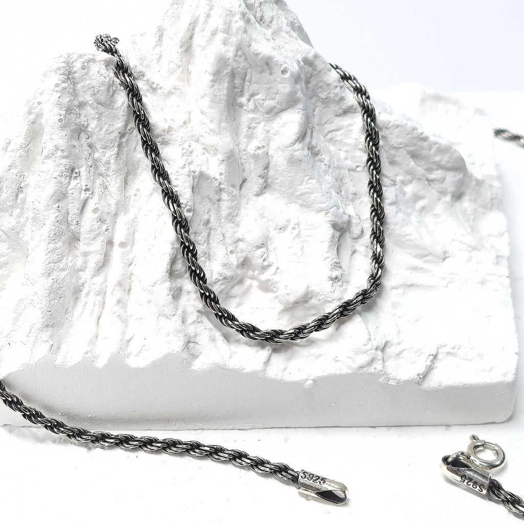 S925 Sterling Silver Rope Chain Necklace 18 inches