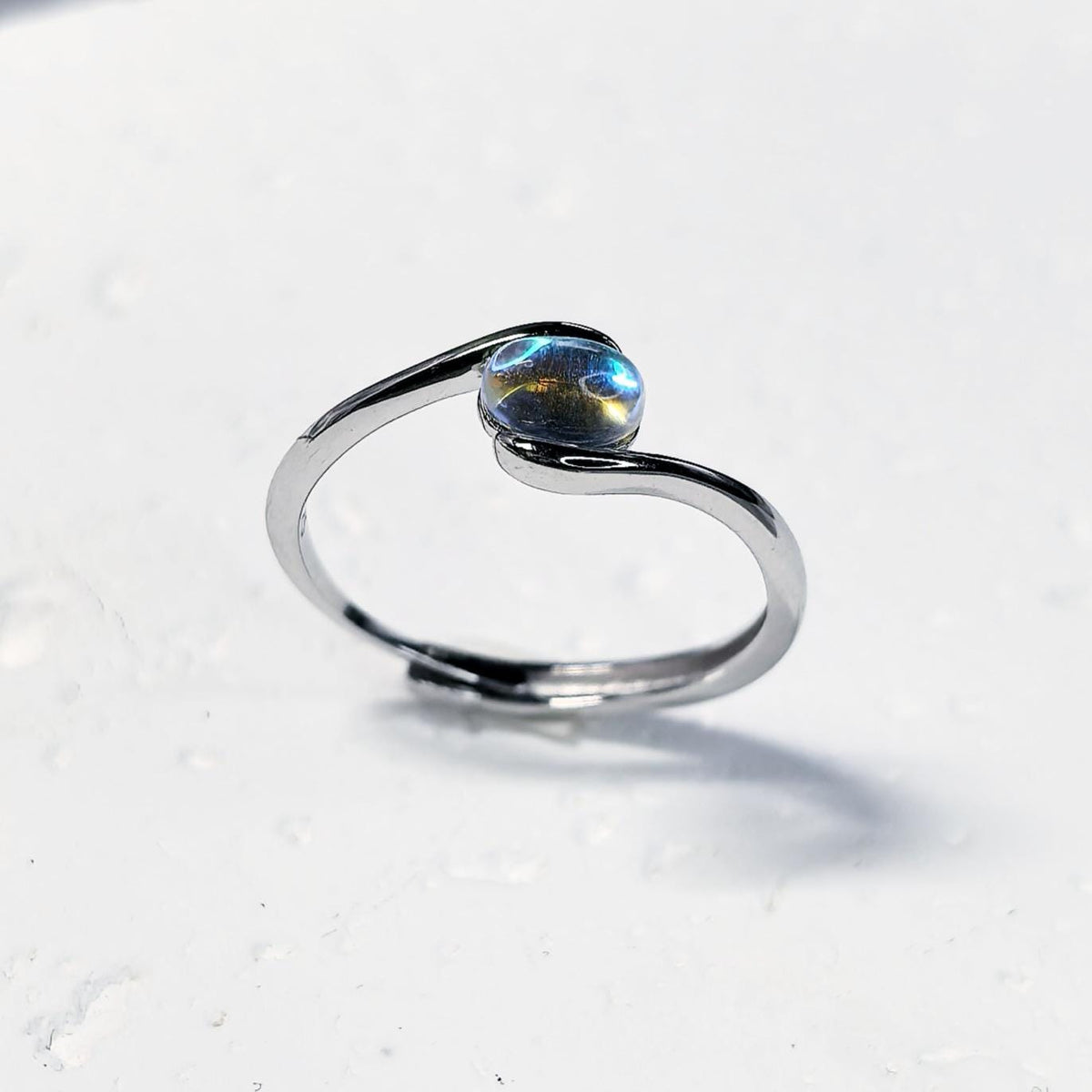 Iridescent Opalite Moonstone Ring: Adjustable Sterling Silver S925 - Moonstone Glow