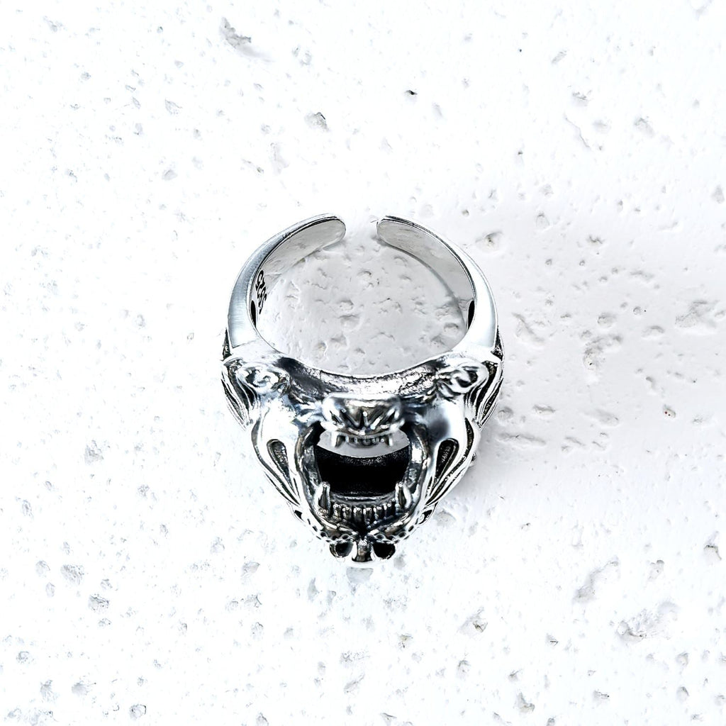 Handmade S925 Sterling Silver Tiger Head Ring, Gothic Biker Jewelry