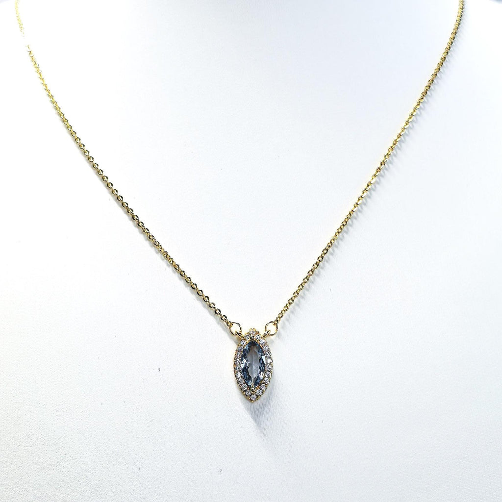 Eye of the Ocean- Natural Aquamarine S925 Sterling Silver Necklace with 18K Gold-Plated Zircon Border