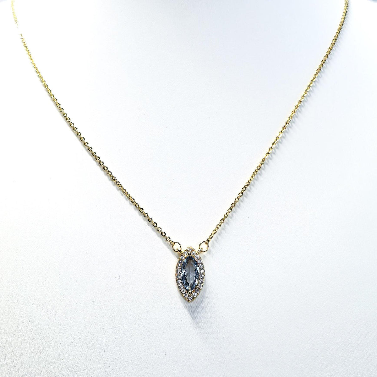 Eye of the Ocean- Natural Aquamarine S925 Sterling Silver Necklace with 18K Gold-Plated Zircon Border