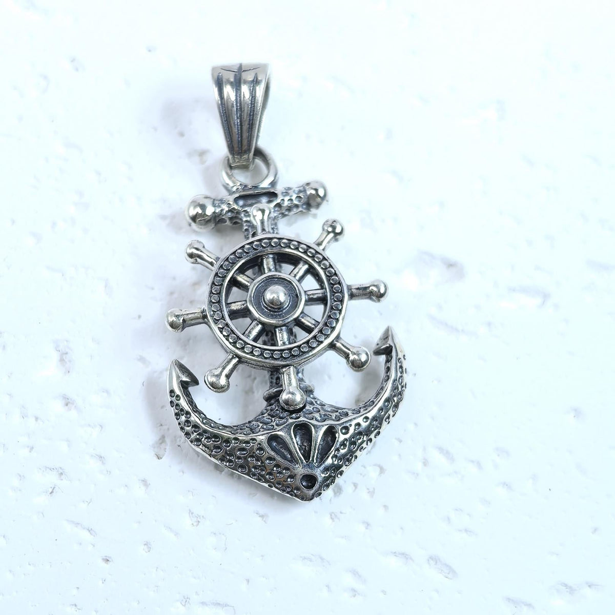 Sterling Silver S925 Anchor & Ship Wheel Pendant Necklace – Nautical Maritime Jewelry Gift