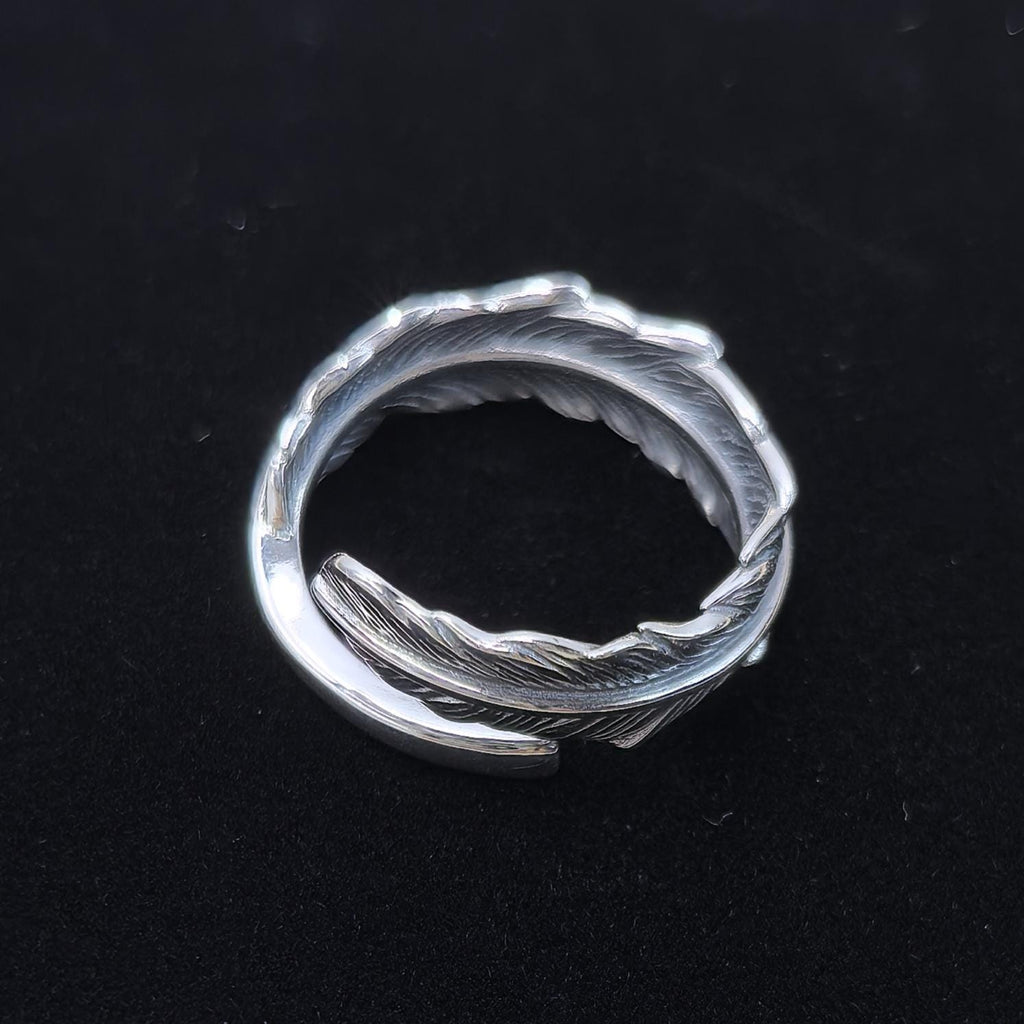 S925 Sterling Silver Feather Ring – Adjustable Band Custom Free Engraving