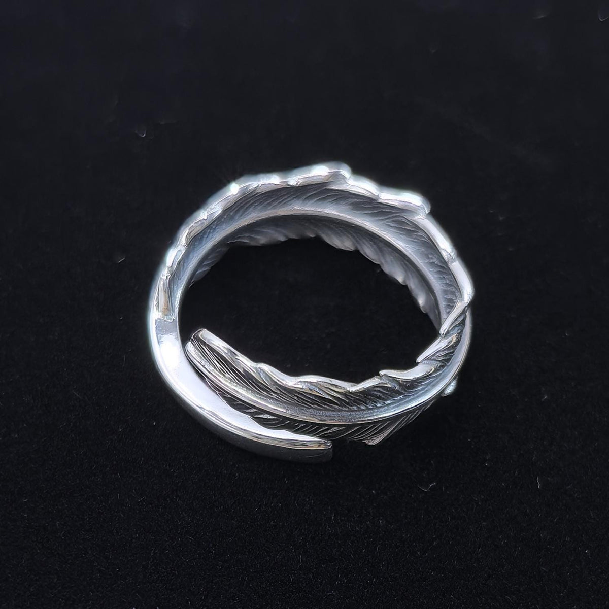 S925 Sterling Silver Feather Ring – Adjustable Band Custom Free Engraving