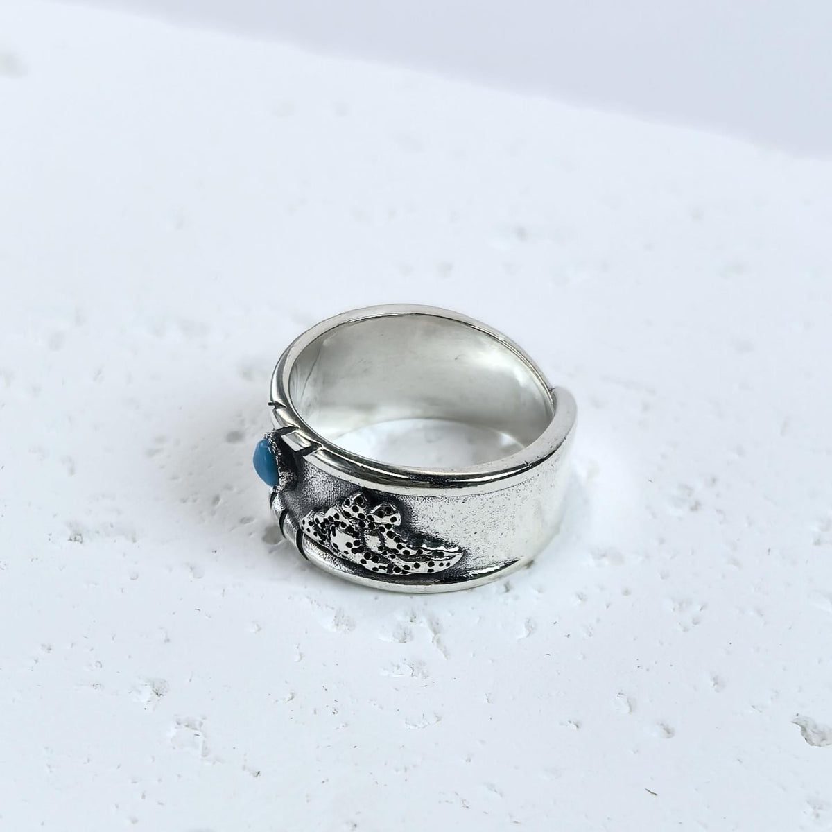 S925 Sterling Silver Turquoise Ring – Eagle Design Band Custom Engraved