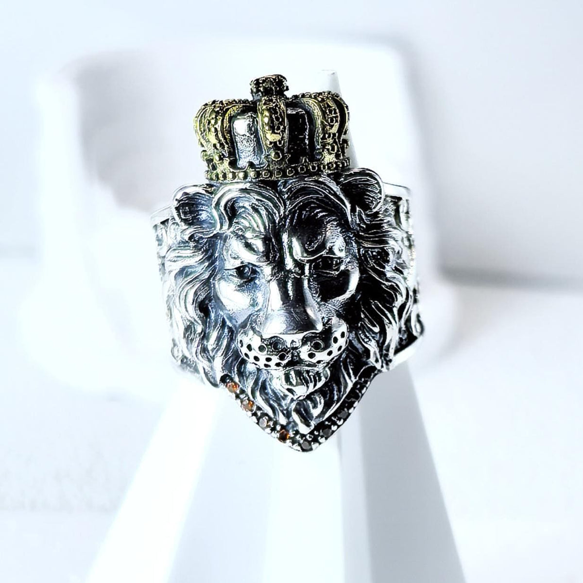 Sterling Silver 925 Lion Head Crown Ring Heavy Gothic Biker Statement