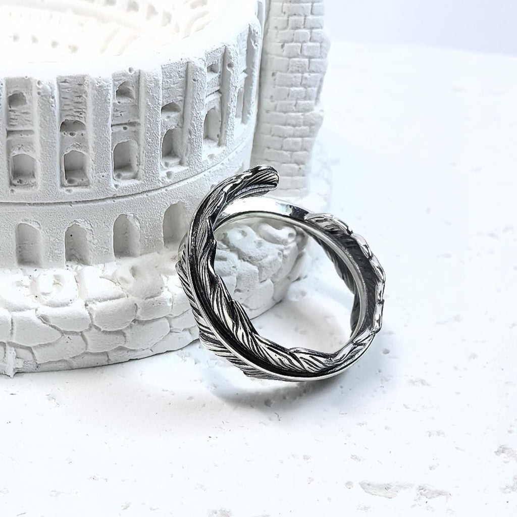 S925 Sterling Silver Feather Ring – Adjustable Band Custom Free Engraving