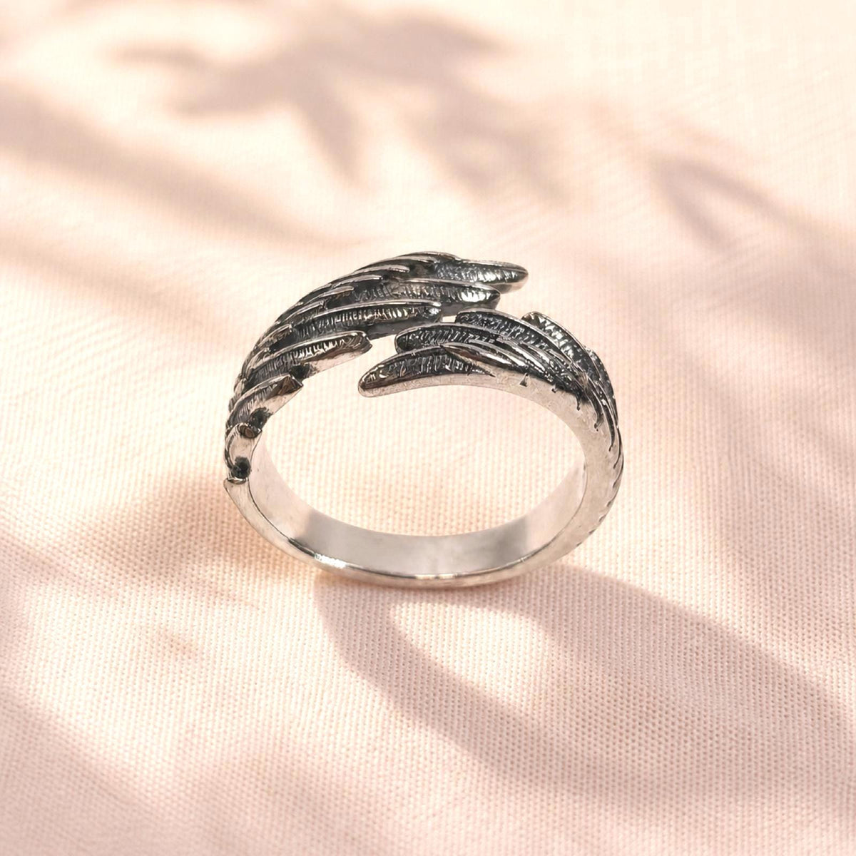 Sterling Silver Angel Wing Ring: Adjustable Feather Jewelry, Free Engraving