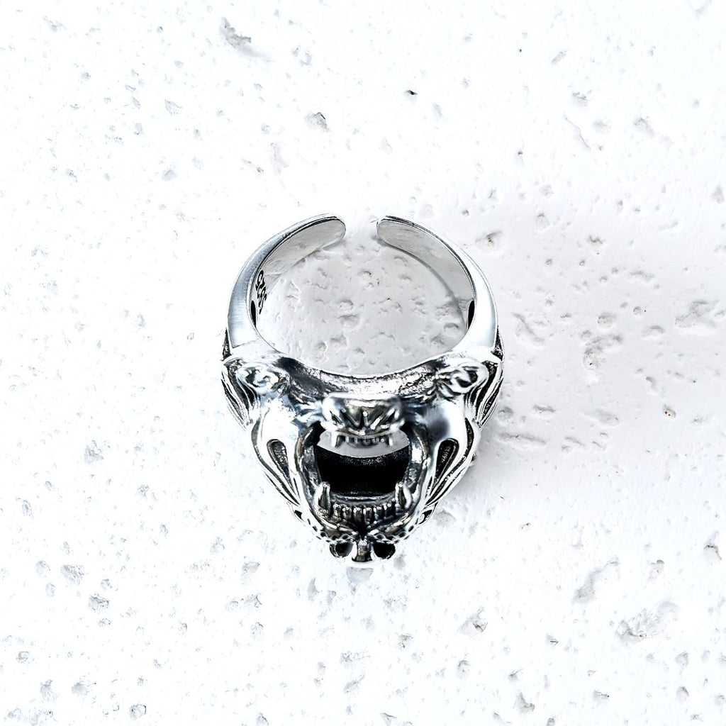 Handmade S925 Sterling Silver Tiger Head Ring, Gothic Biker Jewelry