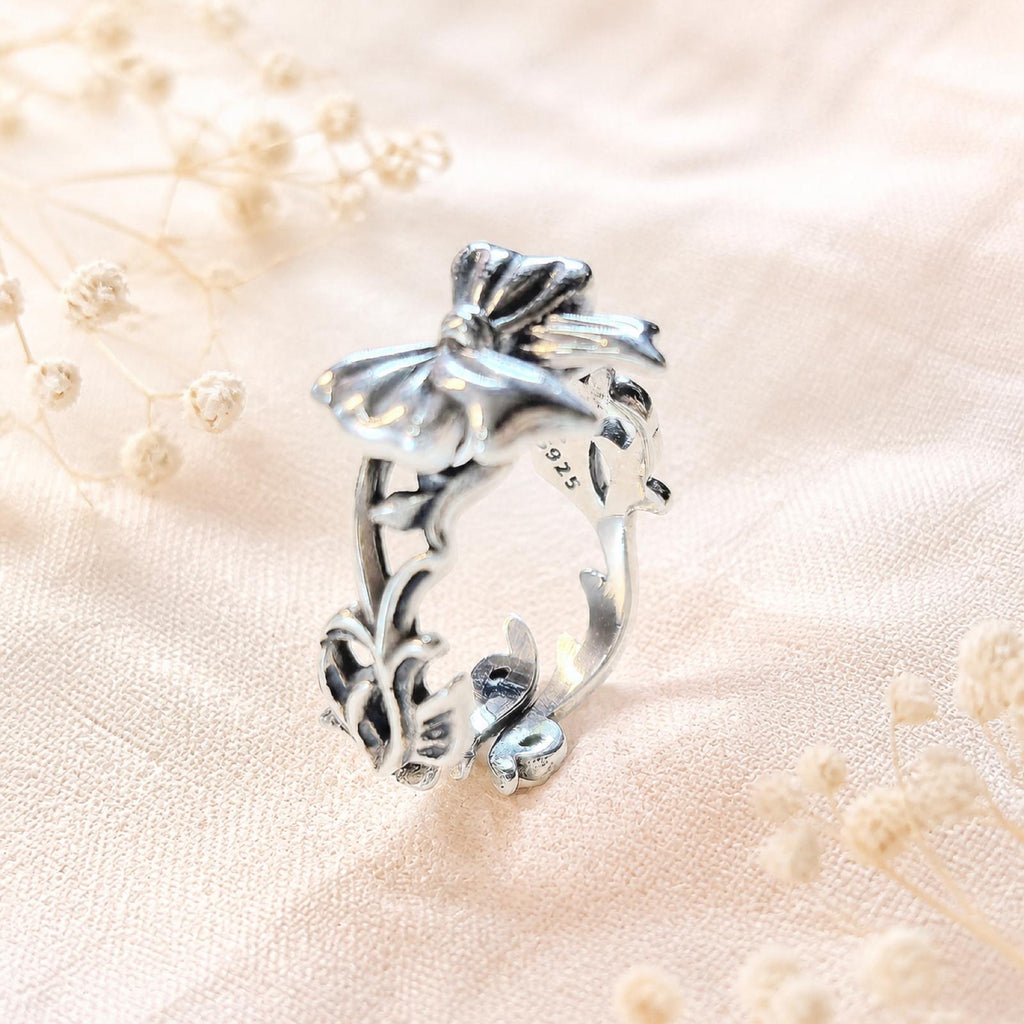 S925 Brand New Sterling Silver Bow Ring: Unique Design Adjustable Ribbon Jewelry