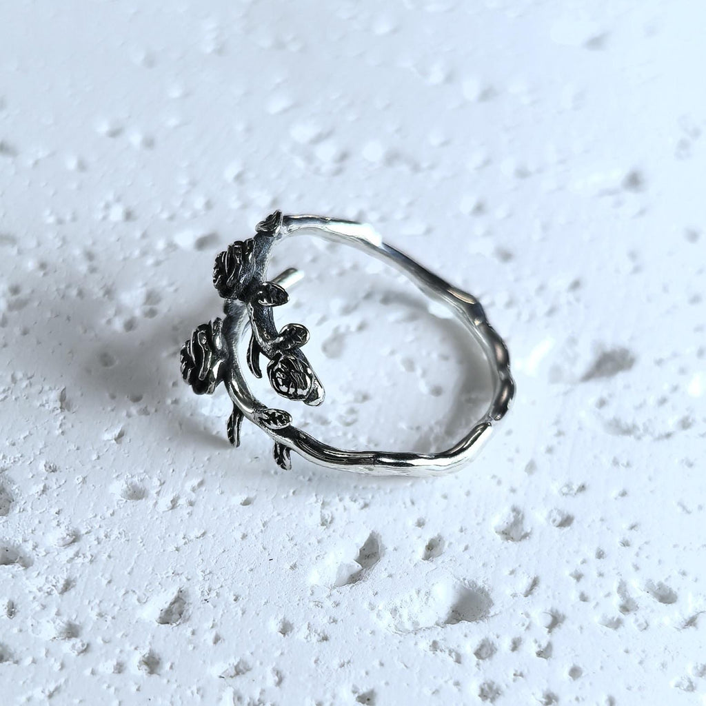 Vintage Victorian Style S925 Sterling Silver Rose Flower Ring – Adjustable